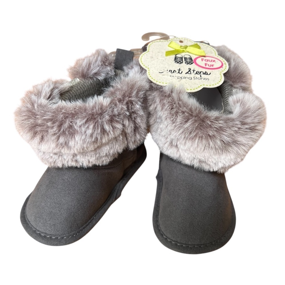 First Steps Baby Girls Glitter Faux Fur Boots - Size 6-9M